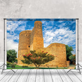 Aperturee - Vintage Brick Wall House Blue Sky Photo Backdrop